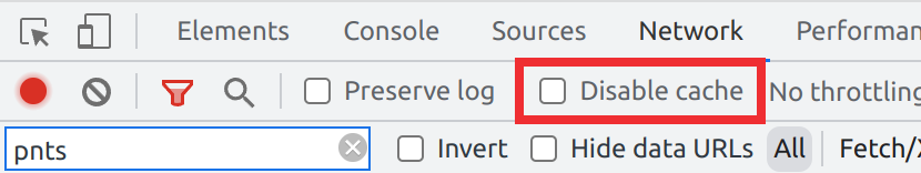 Uncheck disable cache