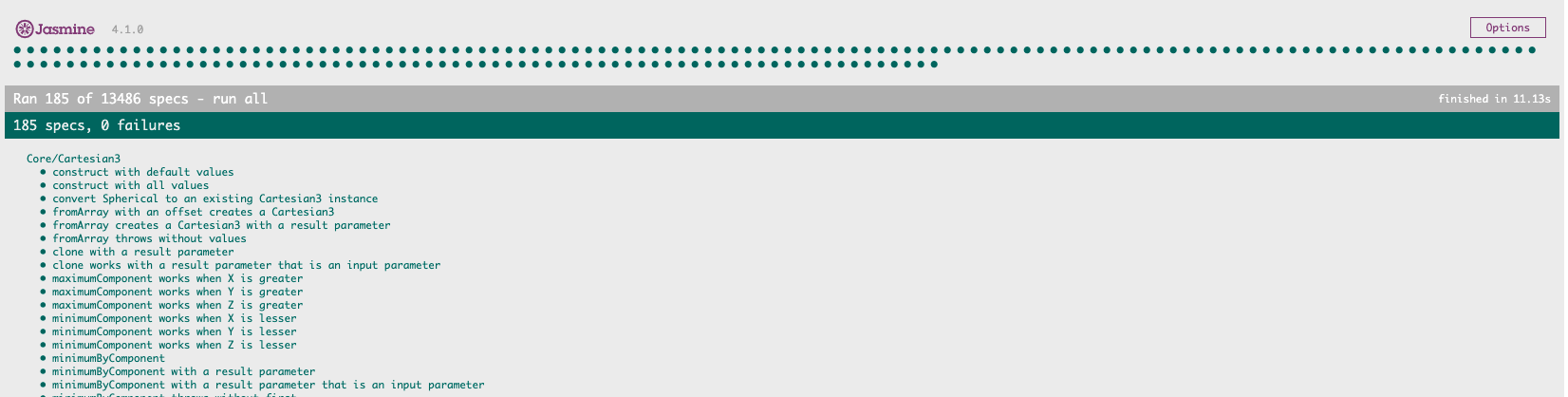 Browser tests with only Cartesian3 specs run